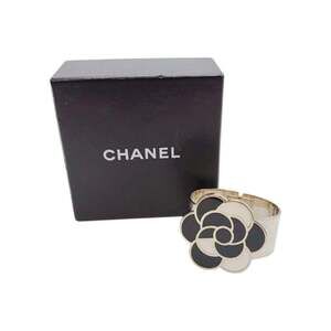 CHANEL Bangle Bracelet 98P Camellia Metal Black x White